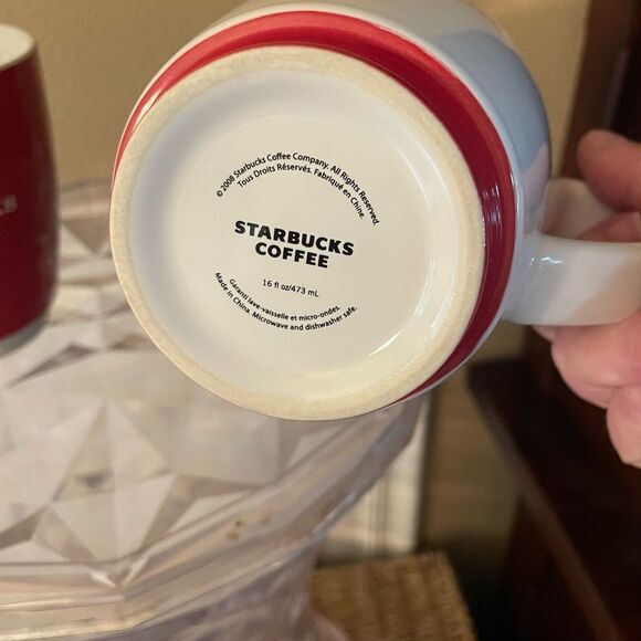 Starbucks Abbey Coffee Cups Set Red and White 2008 16 Ounce - Picture 7 of 10